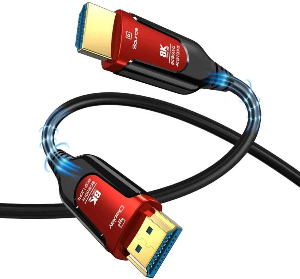 Optinis HDMI 2.1 8K kabelis su paauksuotais antgaliais