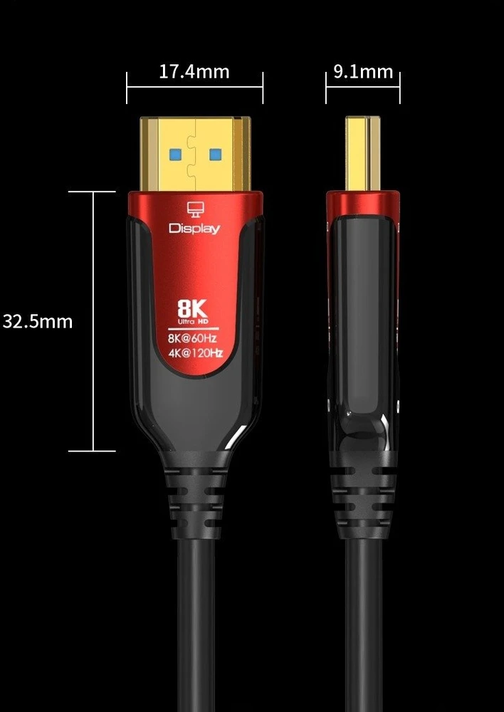 HDMI 2.1 kabelio jungties techniniai matmenys