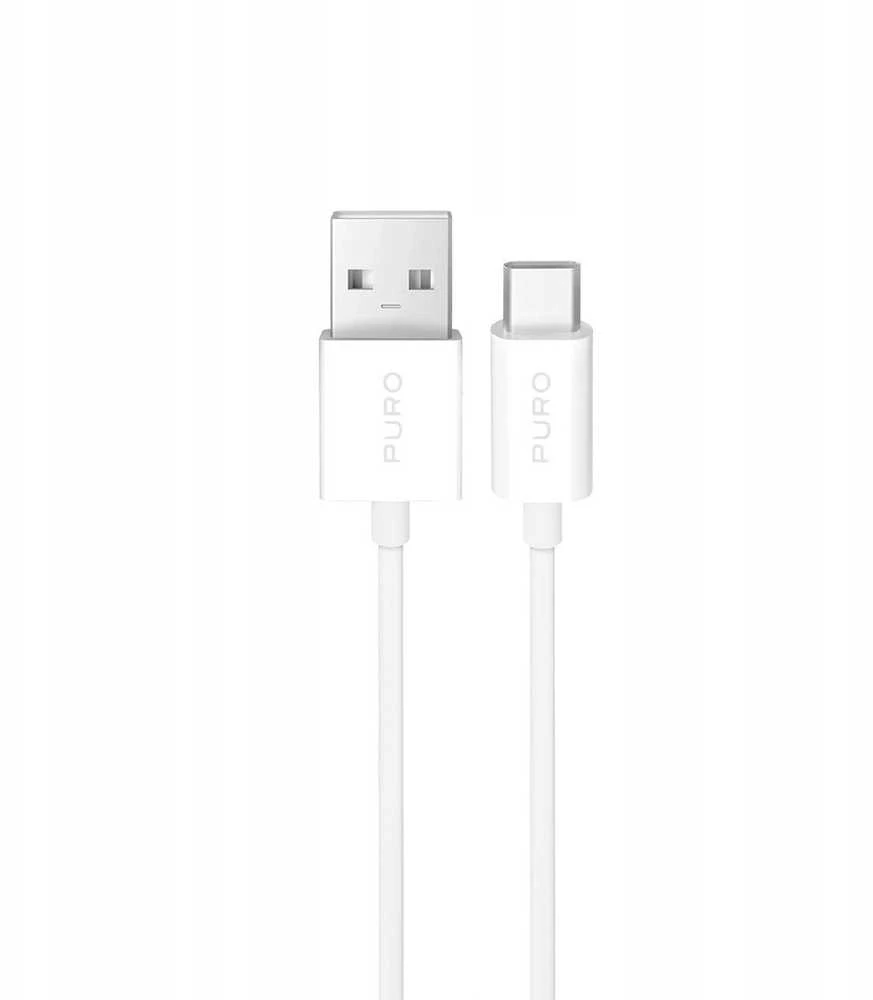 Puro 10W TPE USB-A – USB-C kabelis 2m – baltos spalvos