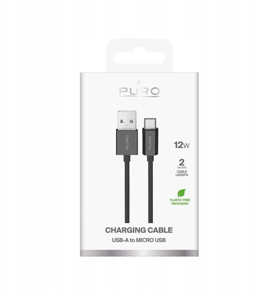 Puro 12W TPE USB-A - microUSB 2m kabelis - juodos spalvos