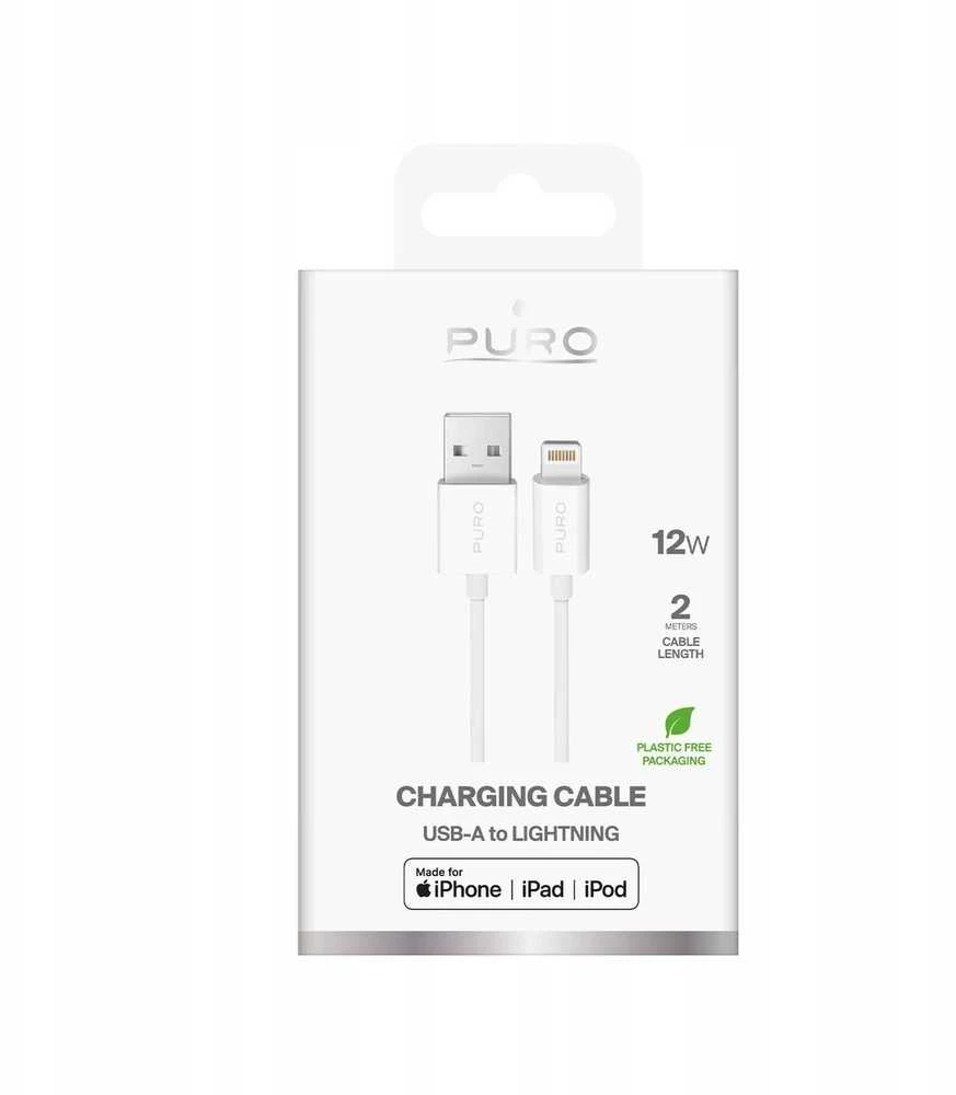 Puro TPE 12W USB-A – Lightning kabelis 2m – baltos spalvos
