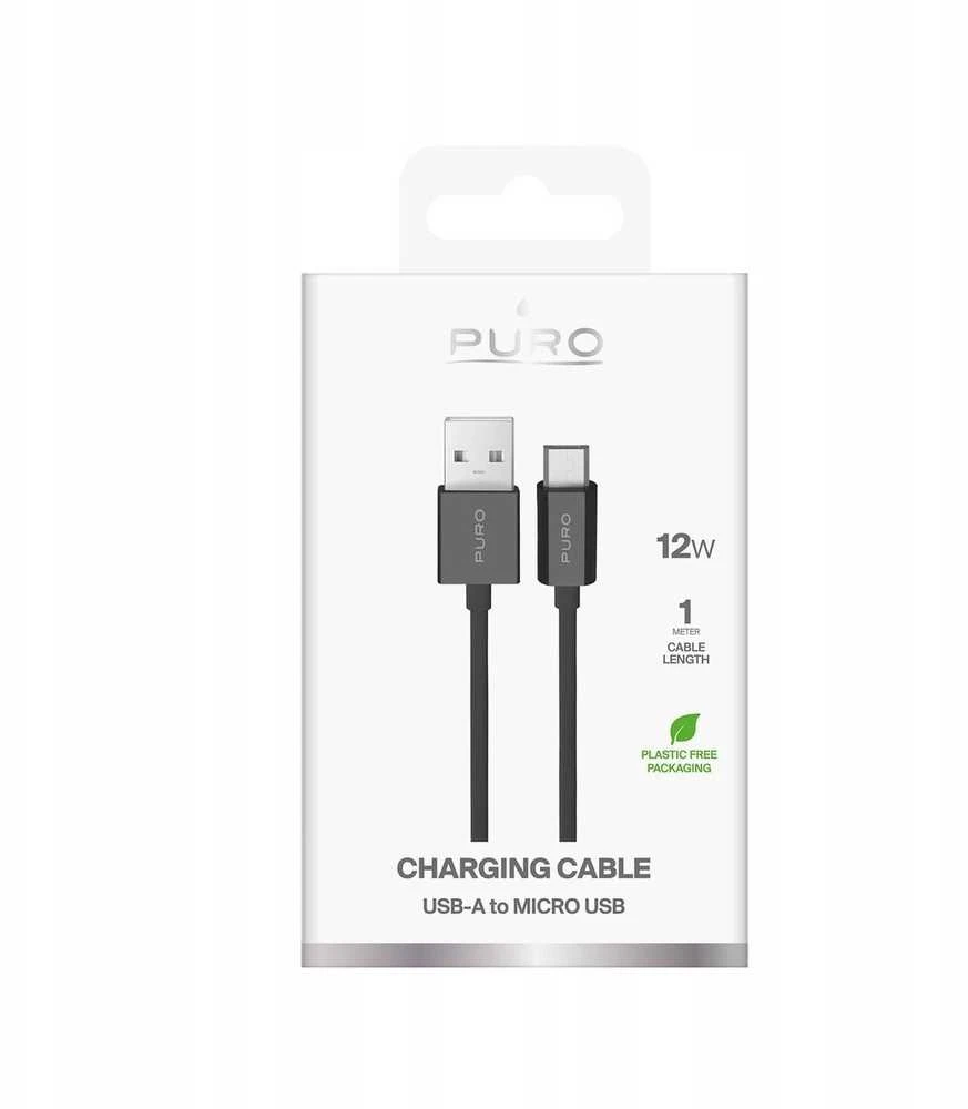 Puro TPE 12W USB-A – microUSB 1m kabelis – juodos spalvos