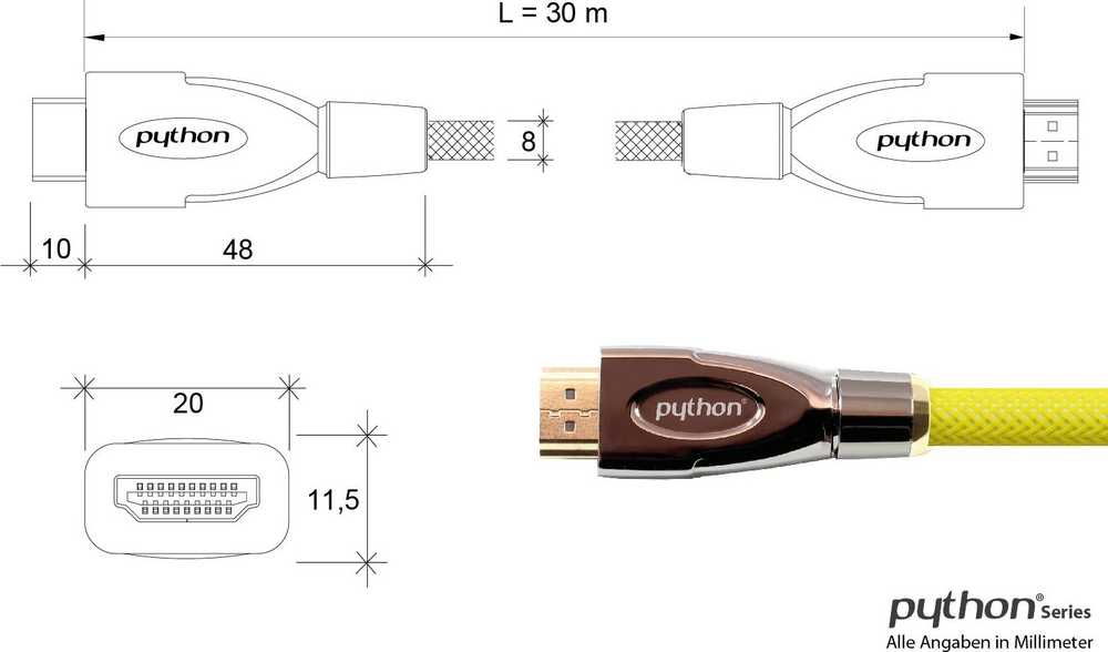 Kabelis PYTHON HDMI - HDMI 30m geltona (GC-M0035)