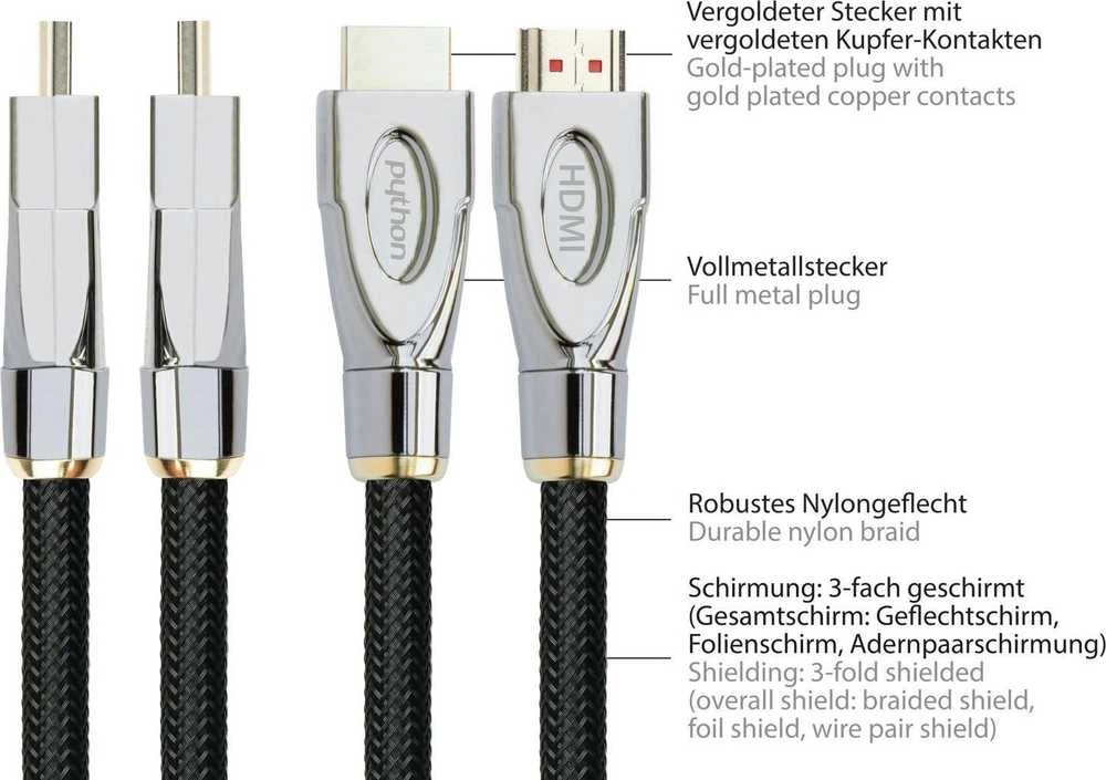 Kabelis PYTHON Python HDMI« 2.1 Kabelis 8K UHD-2 Nylongeflecht juodas 2m