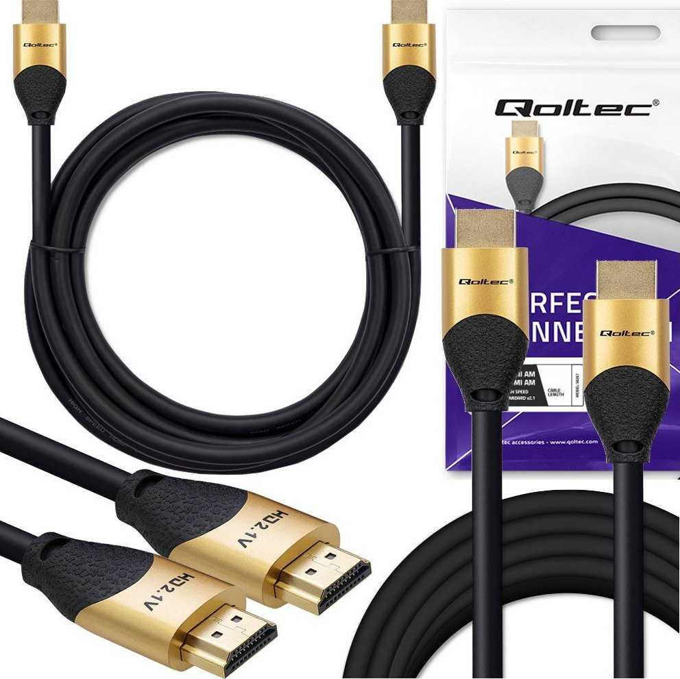 Qoltec 50355 HDMI v2.1 kabelis Itin didelės spartos 8K | 60 Hz | 28AWG | AUKSAS | 2 m