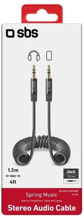SBS spyruoklinis AUX kabelis 3.5mm pakuotėje