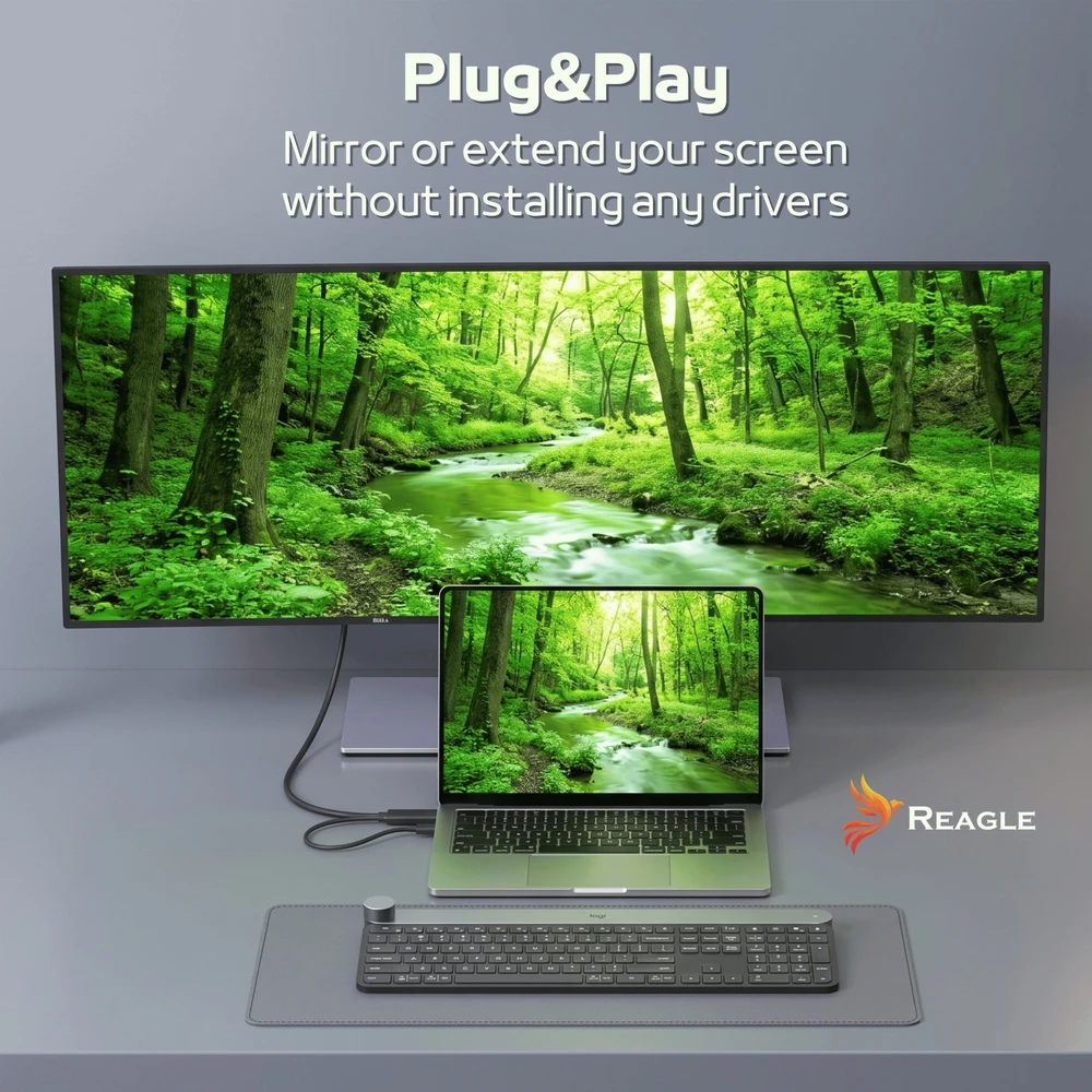 Kabelis Reagle DisplayPort - HDMI + USB-A 1,8 m juodas