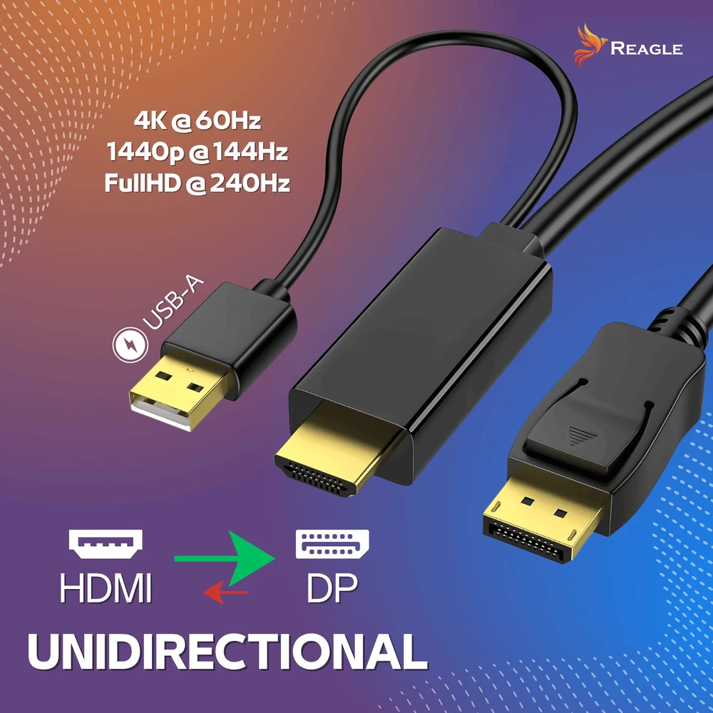 Kabelis Reagle DisplayPort - HDMI + USB-A 1,8 m juodas