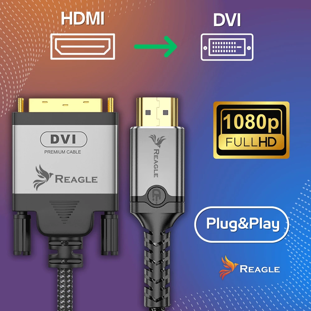 Kabelis Reagle HDMI - DVI-D 1.5m sidabrinė (RHDV150P)