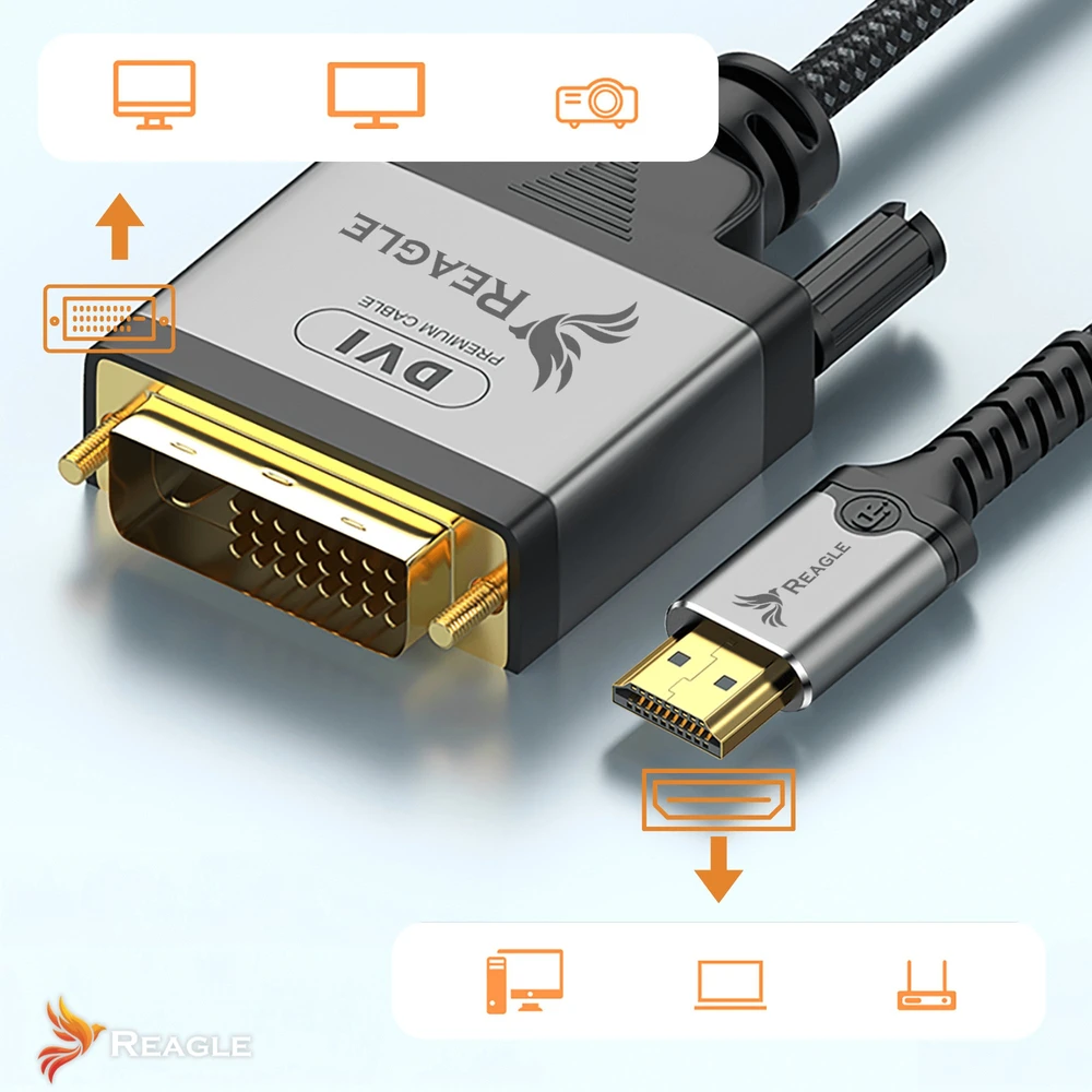 Kabelis Reagle HDMI - DVI-D 1.5m sidabrinė (RHDV150P)