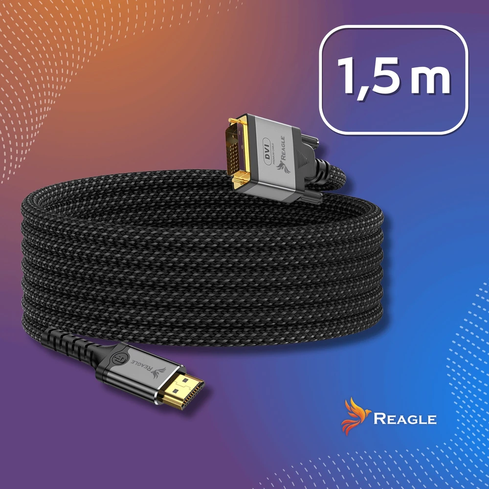 Kabelis Reagle HDMI - DVI-D 1.5m sidabrinė (RHDV150P)
