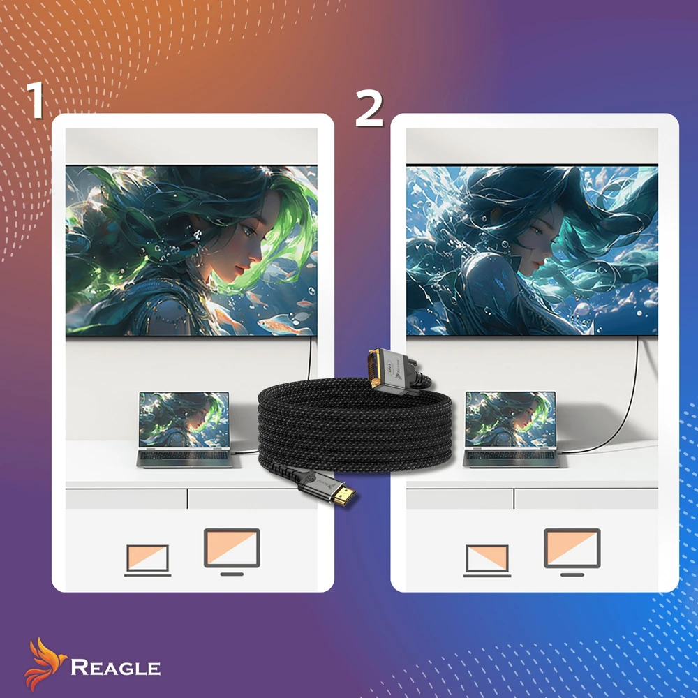 Kabelis Reagle HDMI - DVI-D 2m sidabrinė (RHDV200P)