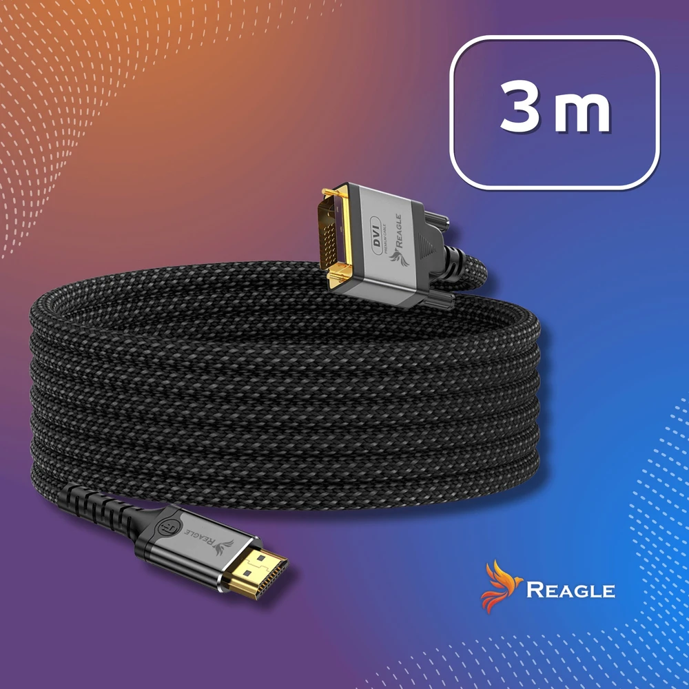 Kabelis Reagle HDMI - DVI-D 3 m sidabrinis (RHDV300P)