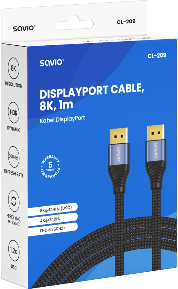 Savio CL-209 DisplayPort cable 1 m Juodas