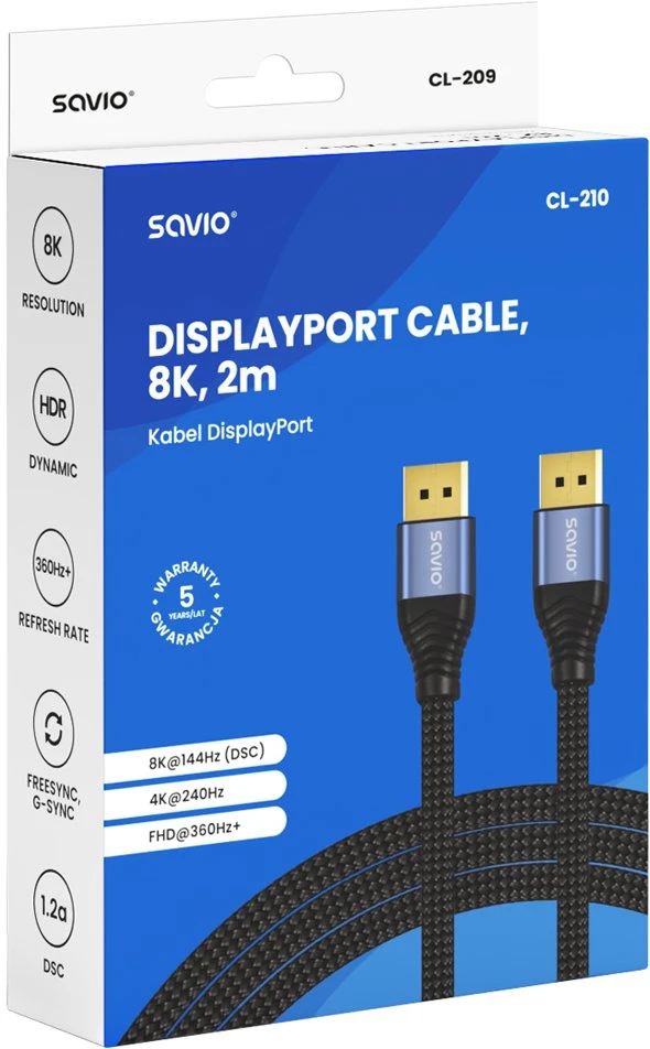 Savio CL-210 DisplayPort cable 2 m Juodas