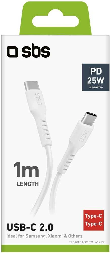 SBS TECABLETCC10W USB-C kabelis – USB-C Power Delivery 25W 1 m – baltos spalvos