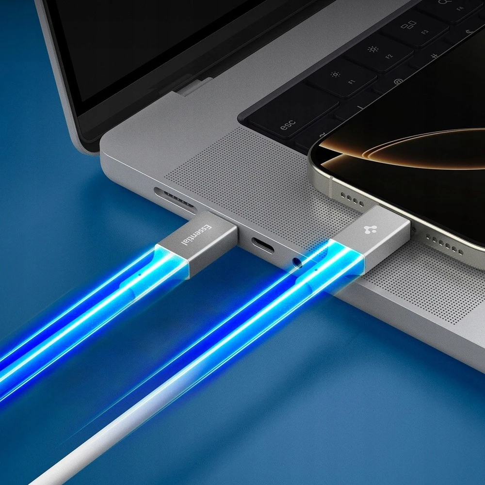 „Spigen Essential USB C“ – USB C 100 W audinio kabelis, baltas EB10015CC