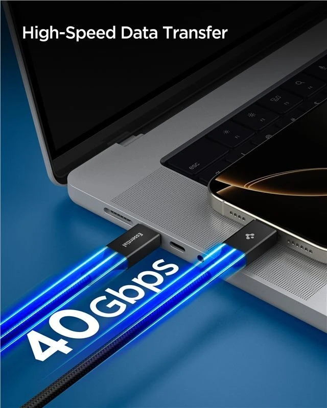Spigen Essential USB C to USB C 240W Fabric Cable, juodas EB24015CC