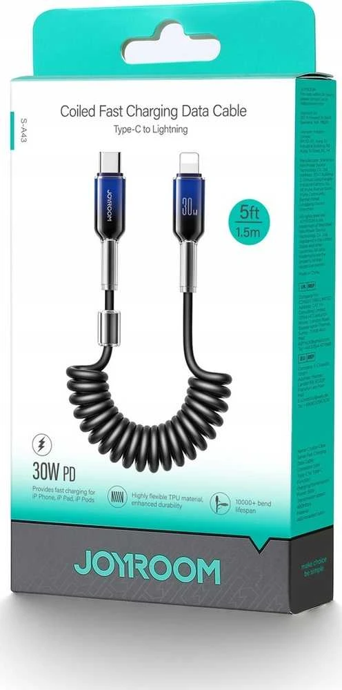 Kabelis USB-C Lightning Joyroom S-A43 30W 1,5m juodos spalvos