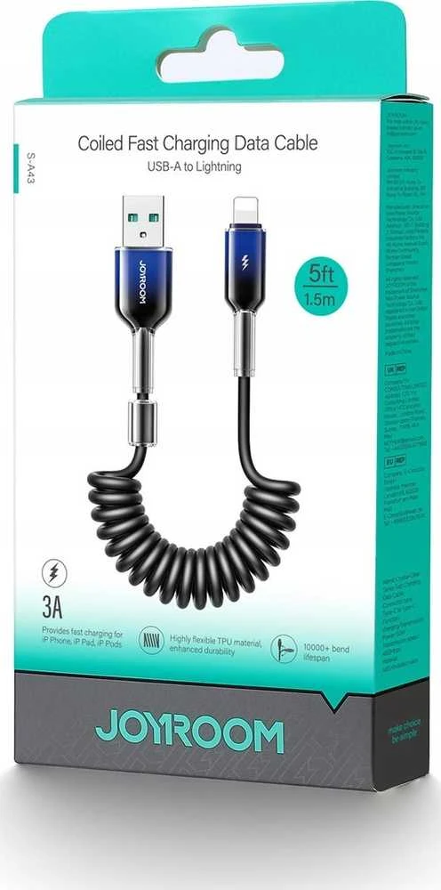 Kabelis USB-A Lightning Joyroom S-A43 1.5m juodos spalvos