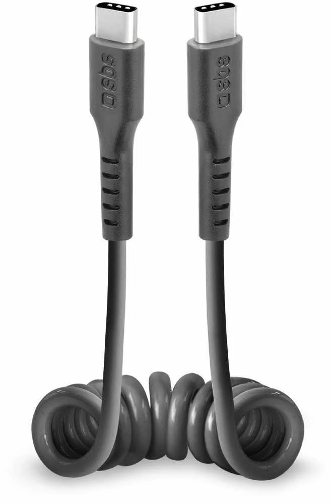 SBS TECABLETYPCCSK USB-C spiral kabelis – USB-C 0.5m – juodos spalvos