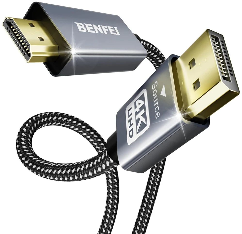 BENFEI laidas DisplayPort 1.2 į HDMI 1.4 4K vienakryptis 0,9 m pilkas