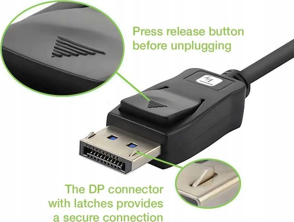 DisplayPort laido jungtis su fiksavimo fiksatoriumi