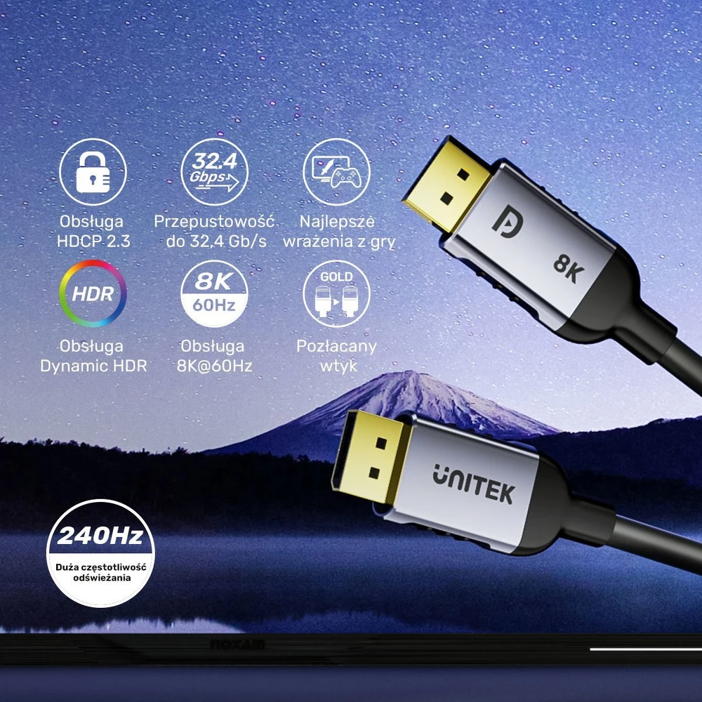 UNITEK C1628GY01-2M DisplayPort cable Juodas, Pilkas