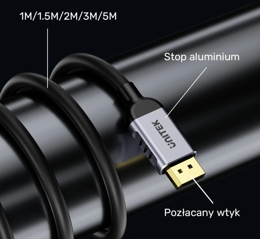 UNITEK C1628GY01-1M DisplayPort cable Juodas, Pilkas