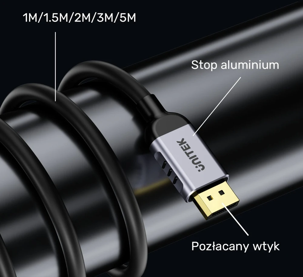 UNITEK C1628GY01-2M DisplayPort cable Juodas, Pilkas