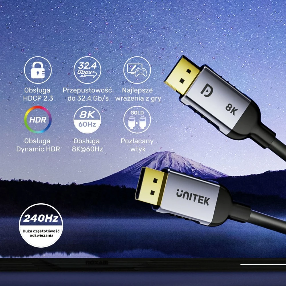 UNITEK C1628GY01-1M DisplayPort cable Juodas, Pilkas