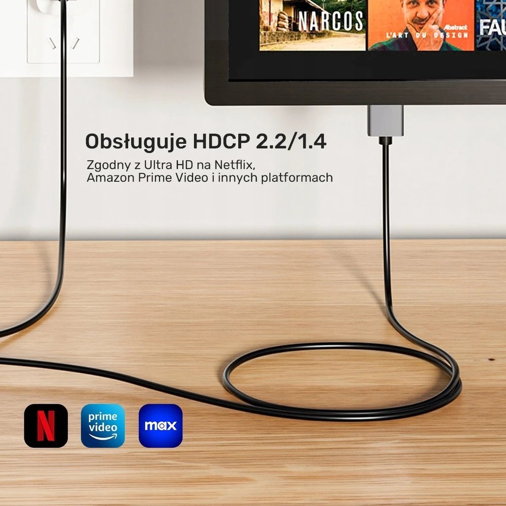 HDMI į DisplayPort kabelis su HDCP palaikymu