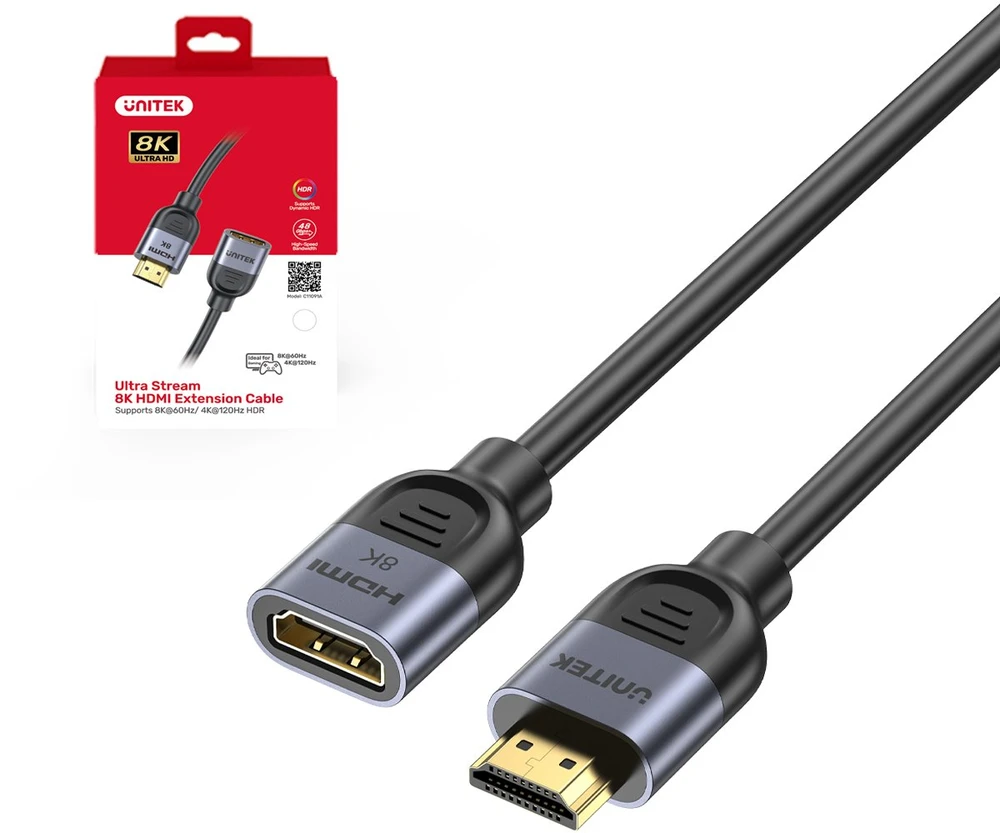 Unitek HDMI (M) - HDMI (F) 2.1 prailginimo kabelis, 8K 1 m