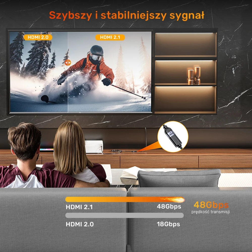 Unitek HDMI (M) - HDMI (F) 2.1 prailginimo kabelis, 8K 1 m