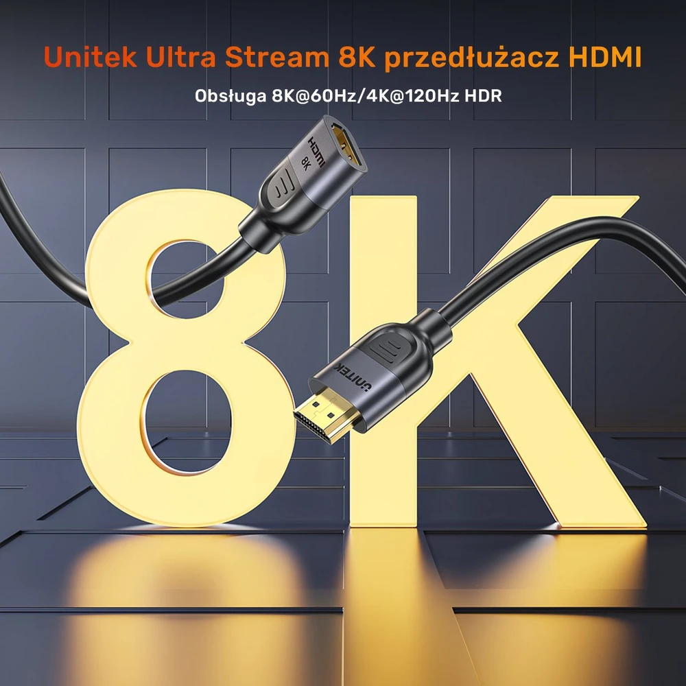 Unitek HDMI (M) - HDMI (F) 2.1 prailginimo kabelis, 8K 1 m
