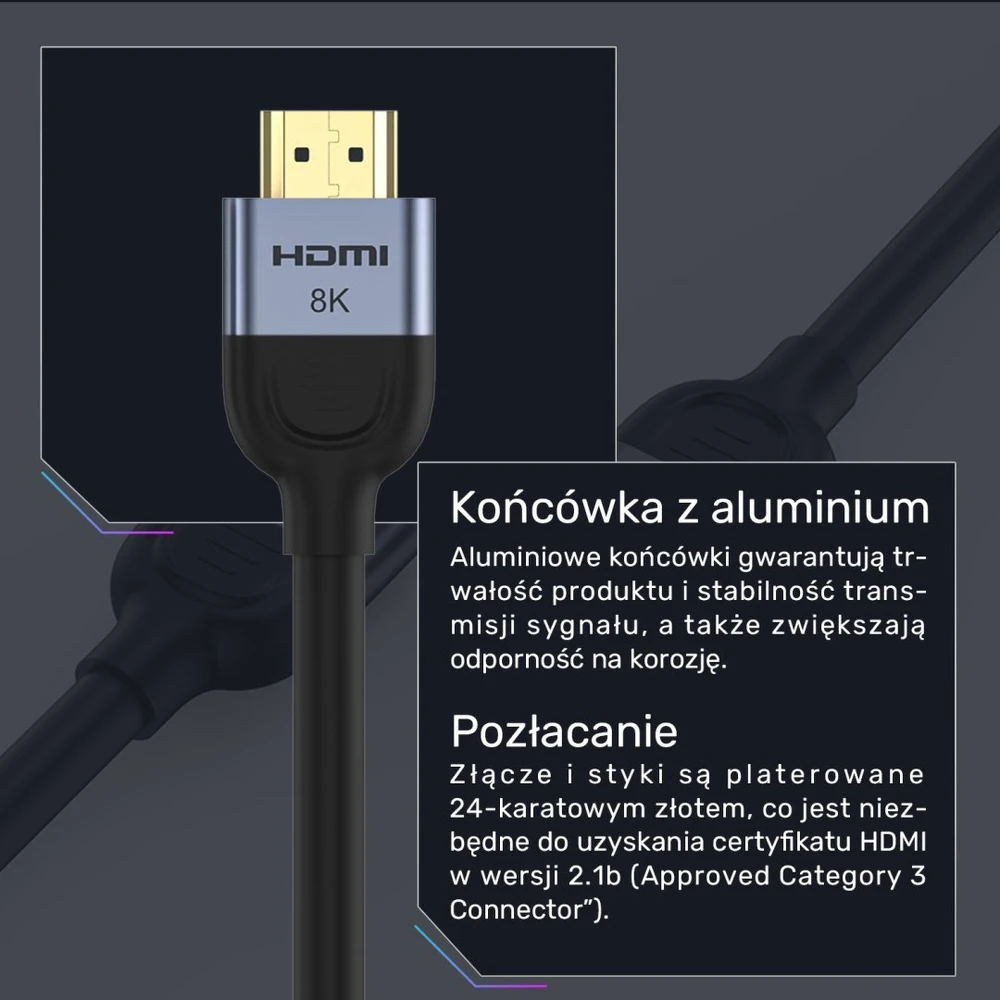 Unitek HDMI 2.1 8K 60Hz laidas, juodas, 2m