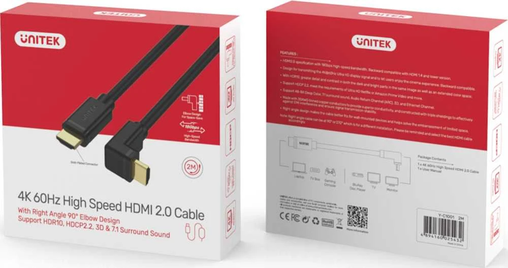 Unitek HDMI 2,0 m kampu 90