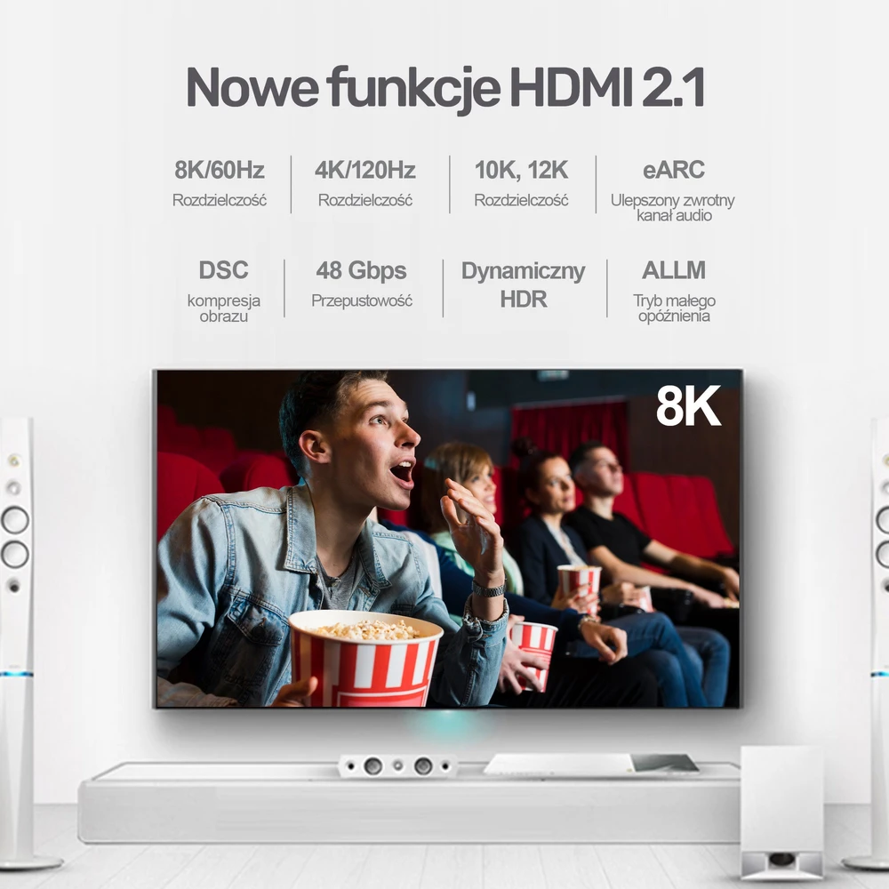 UNITEK C138w kabelis HDMI 2.1 8K 4K120Hz UHD 2m