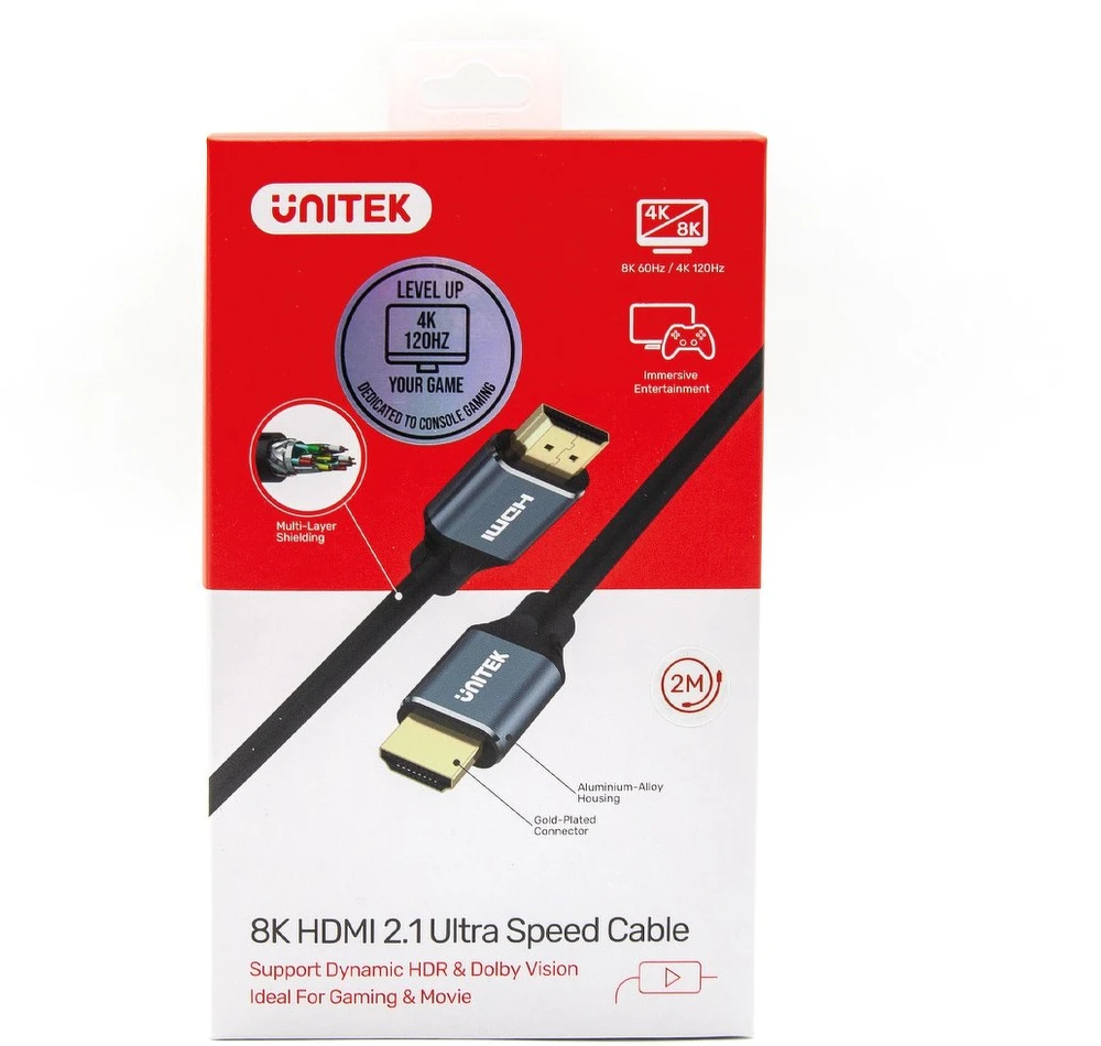 UNITEK C138w kabelis HDMI 2.1 8K 4K120Hz UHD 2m