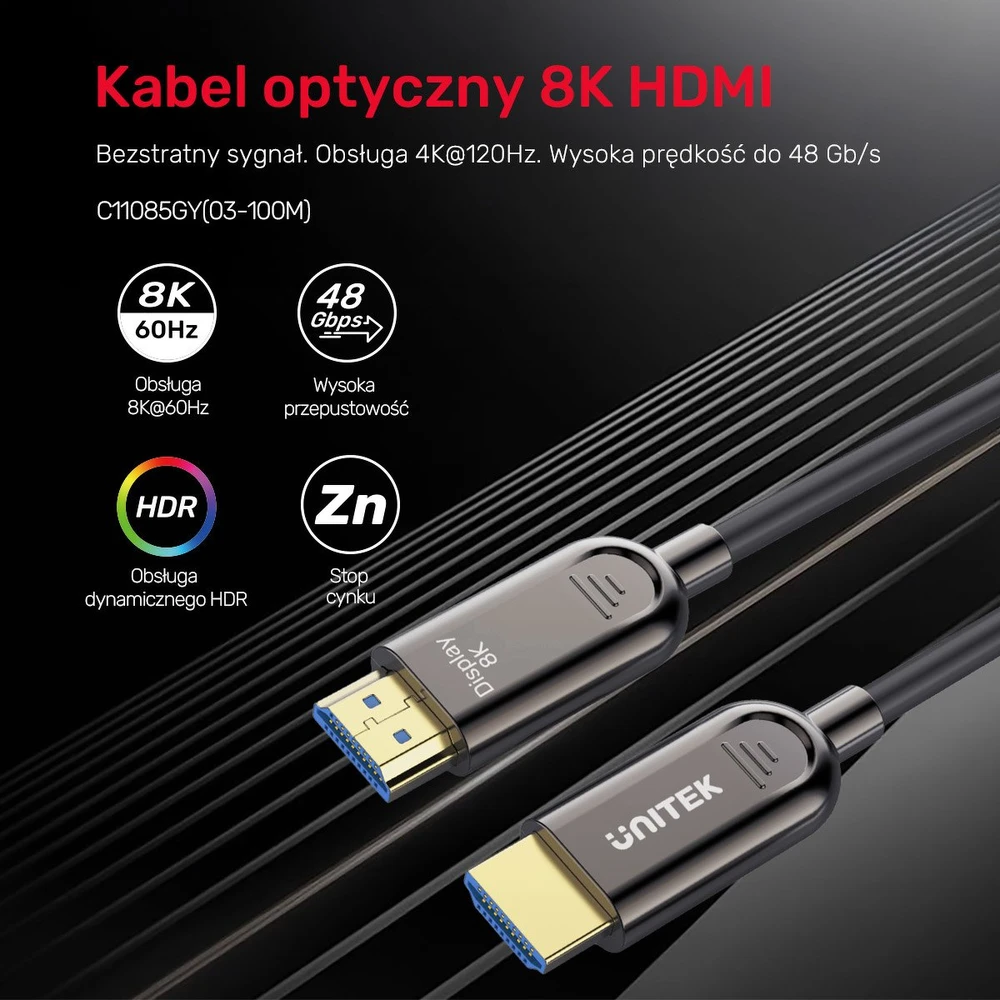 Unitek HDMI 2.1 AOC optinis kabelis 8K 120Hz 3m