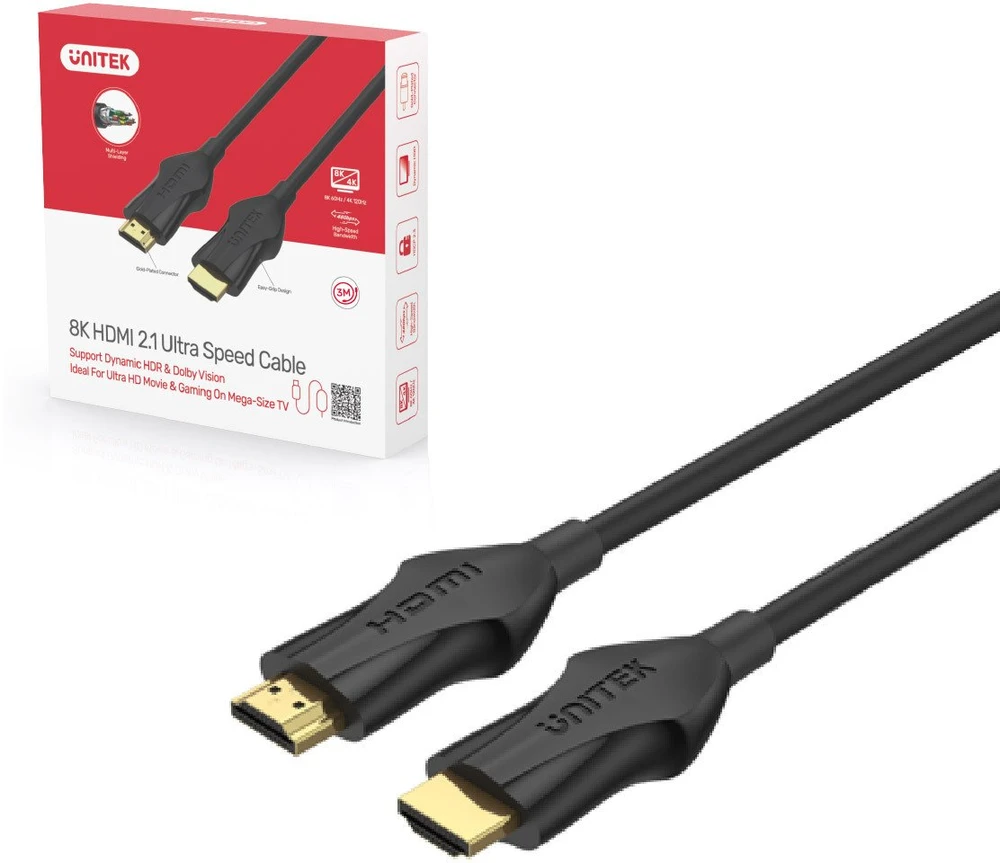 UNITEK C11060BK-3M kabelis HDMI v.2.1 4K 120HZ 8K 60HZ 3M