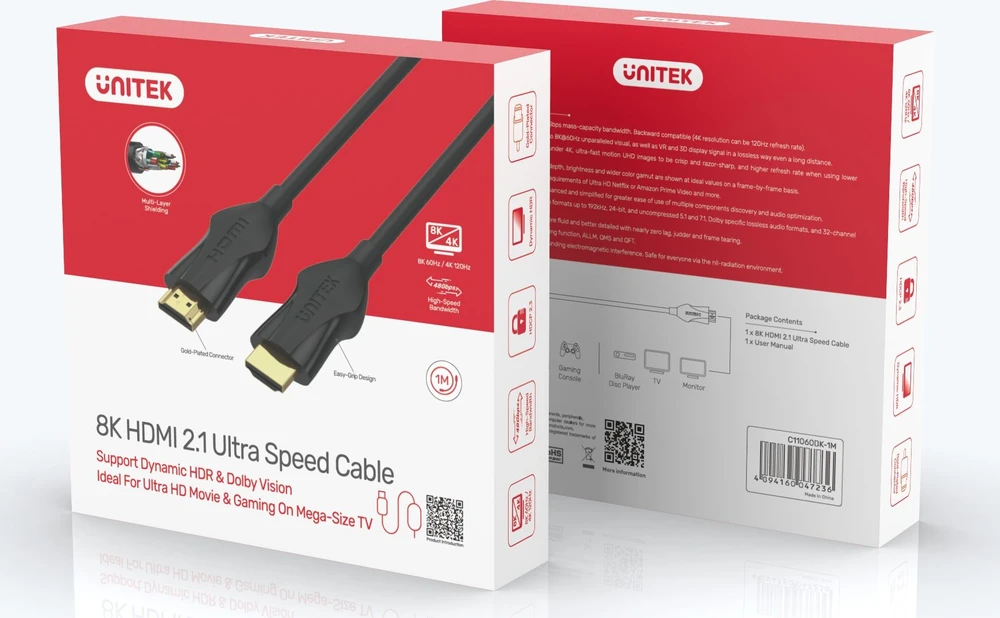 UNITEK C11060BK-3M kabelis HDMI v.2.1 4K 120HZ 8K 60HZ 3M