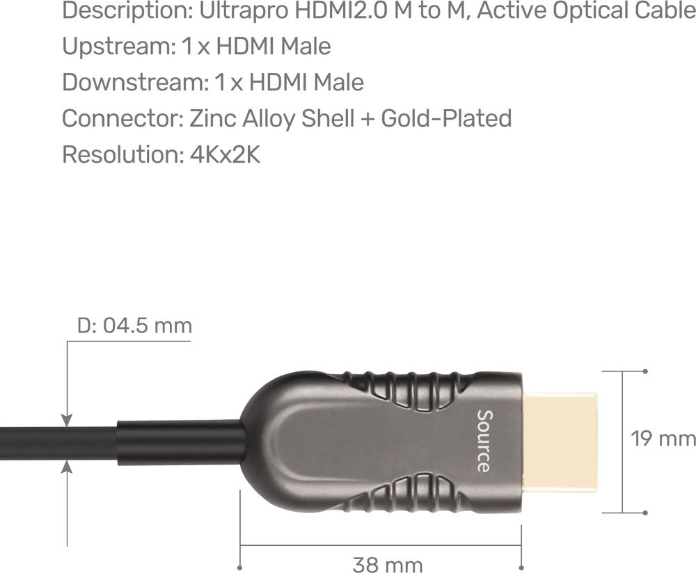 UNITEK Y-C1034BK HDMI v2.0 M/M 60m Fiber Optical juodas