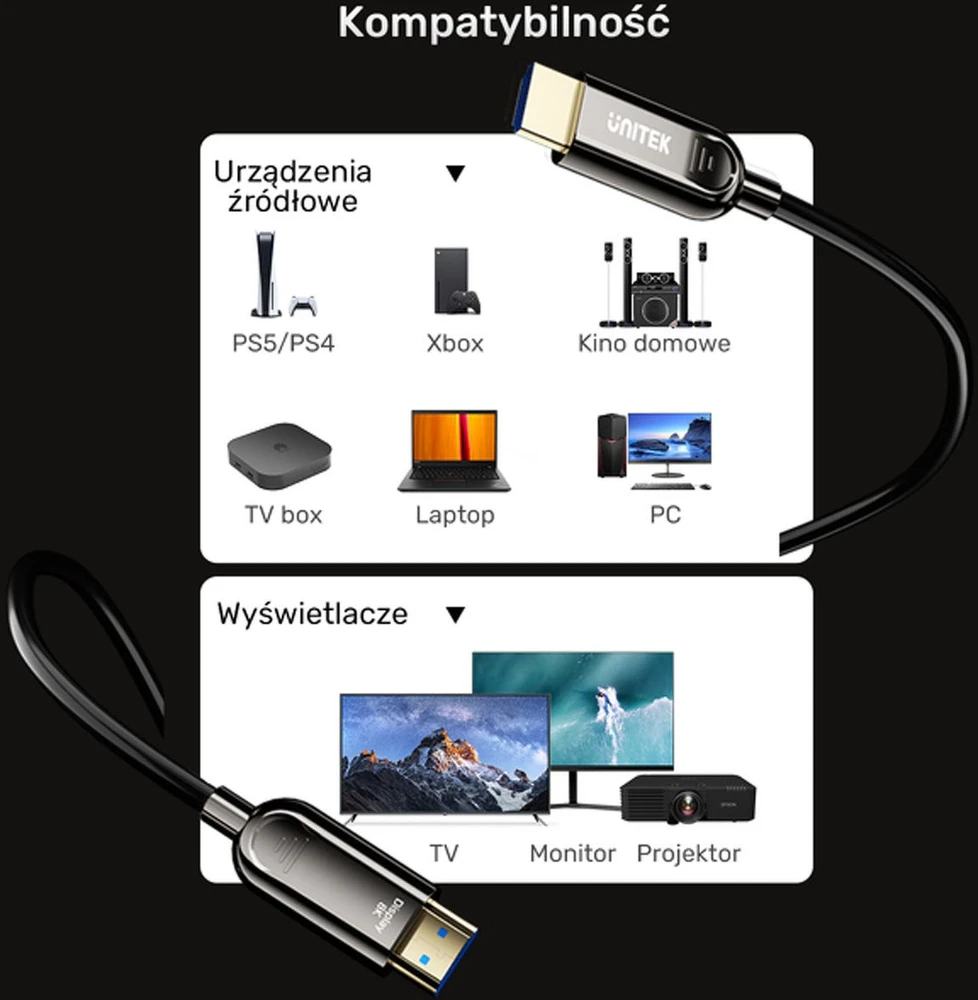 Unitek optinis kabelis HDMI 2.1 AOC 8K 120Hz 70m