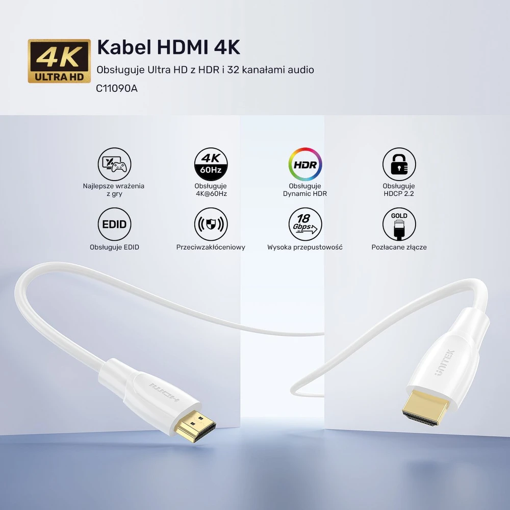 Unitek Kabelis HDMI 2.0 4K balta 7.5m