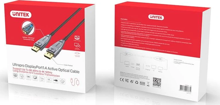 UNITEK C1616GY optinis kabelis DisplayPort 1.4 AOC 8K 10m