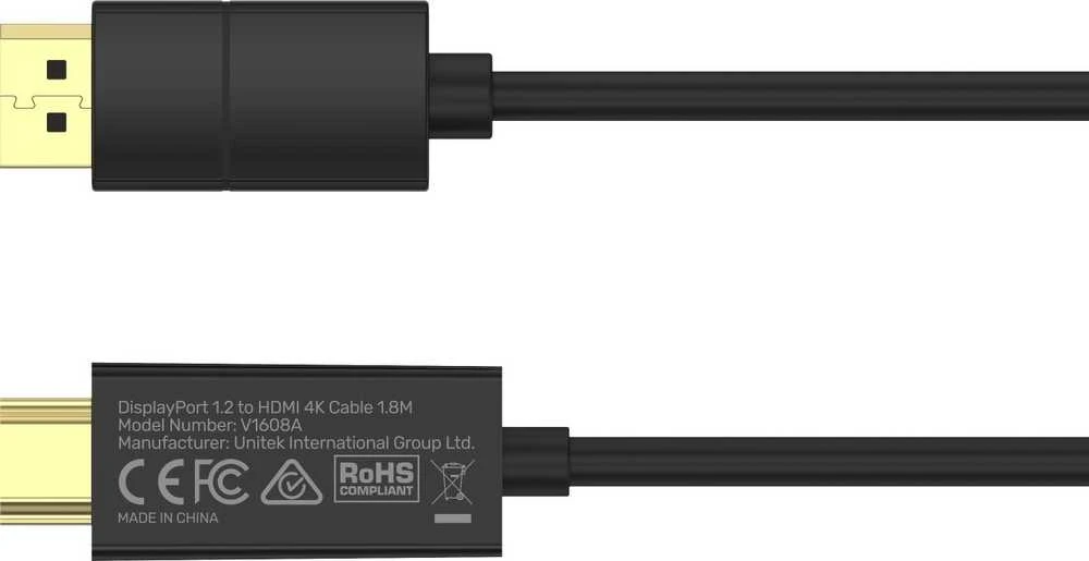 UNITEK V1608A KABELIO ADAPTERIS DisplayPort 1.2 – HDMI 2.0 4K 60HZ 1.8m