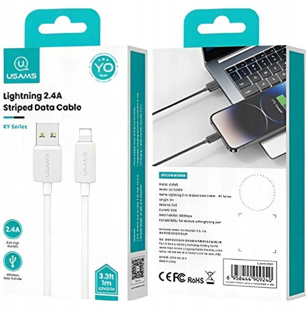 Kabelis USAMS KY Series US-SJ689 2.4A USB-A į Lightning 1m baltas