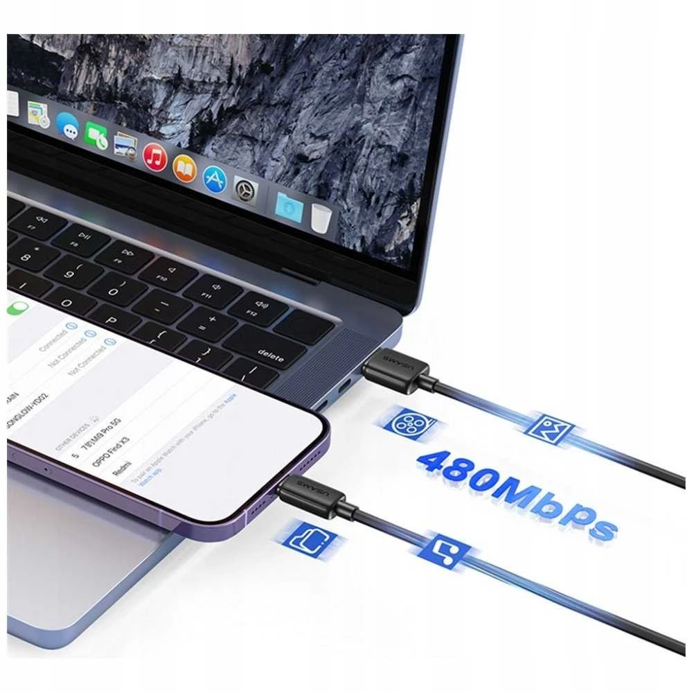 Kabelis USAMS KY Series US-SJ689 2.4A USB-A į Lightning 1m baltas