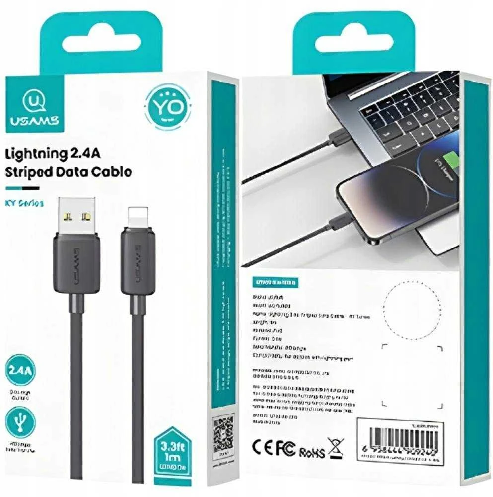 Kabelis USAMS KY Series US-SJ689 2.4A USB-A į Lightning 1m juodos spalvos